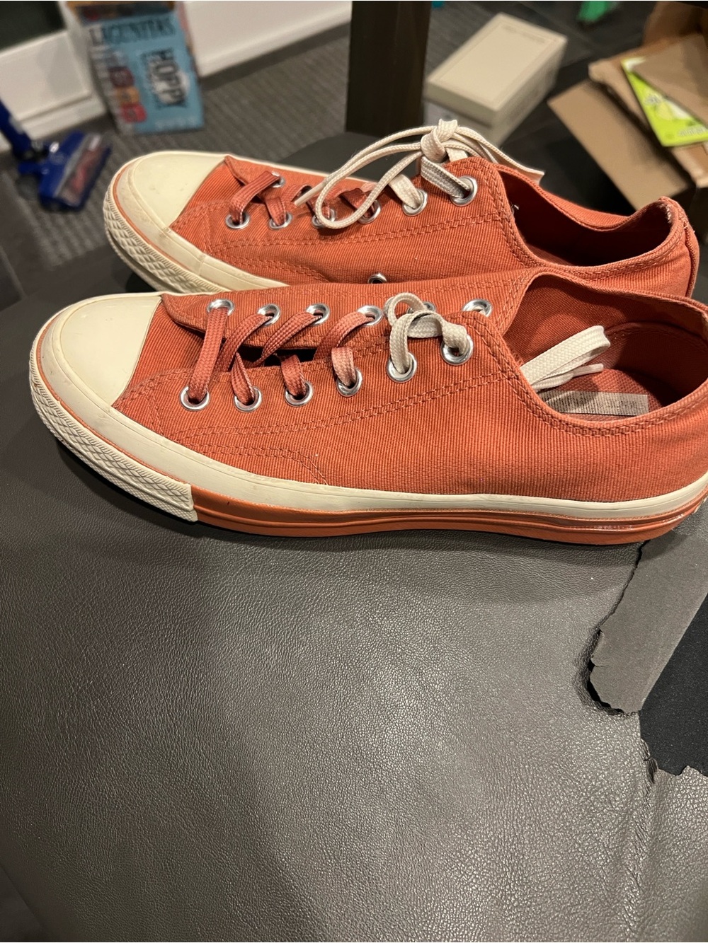 Converse Low-Top Canvas Sneakers in Rust Orange and Cream